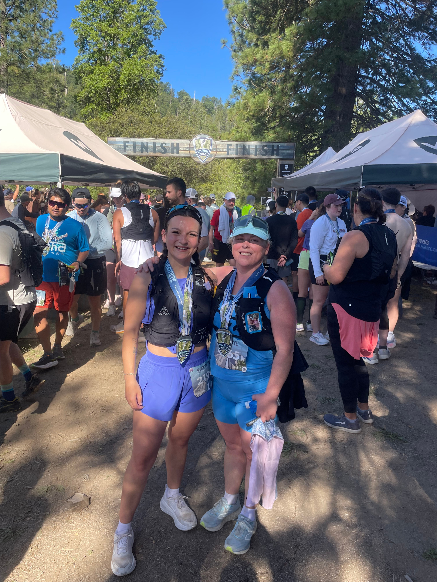 Two HealthSPORT members at the Yosemite Half Marathon finish line